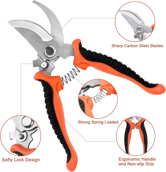 Garden Tools Set, 8 Piece Gardening Tools Set with Non Slip Ergonomic Handle, Heavy Duty Garden Tool Set with Storage Bag, Gardening Kit for Women, Gardening Hand Tools Gift for Women and Men, Orange