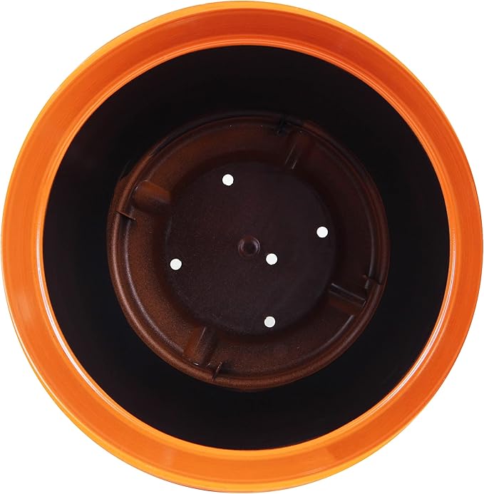 Garden Elements Indoor/Outdoor Glazed Brushed Happy Plastic Planter, Large, Bright Orange, 15" (Pack of 2)