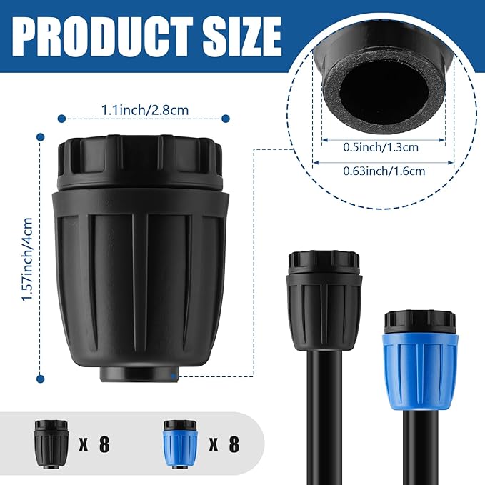 16 Pcs 1/2 inch Irrigation Fittings End Plugs For (1/2" ID x0.6-0.63" OD) 16mm Drip Tubing Connectors (Green and Blue)