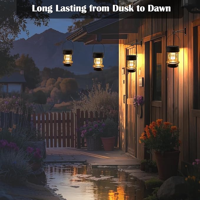 Solar Lanterns Outdoor - 2 Pack Hanging Solar Lights for Outside, Waterproof Outdoor Garden Lanterns Lamp Vintage Design for Landscape Yard Pathway Beach Pavilion Table Decoration (Warm Lights)