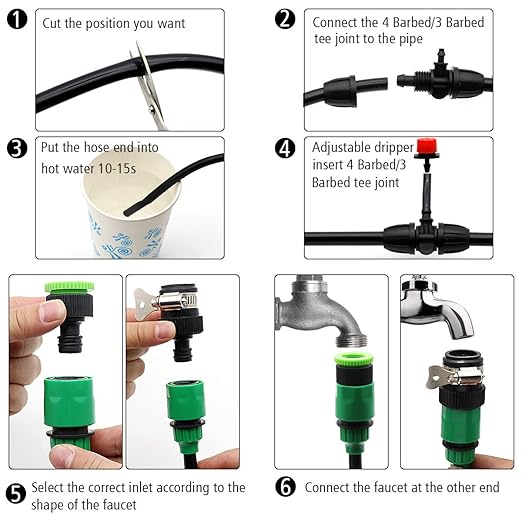 Drip Irrigation Kits, 100ft/30M Garden Plant Watering Sprinkler System with Distribution Tubing Hose Adjustable Nozzles, Automatic Mist Cooling Irrigation Set for Garden Lawn, Patio