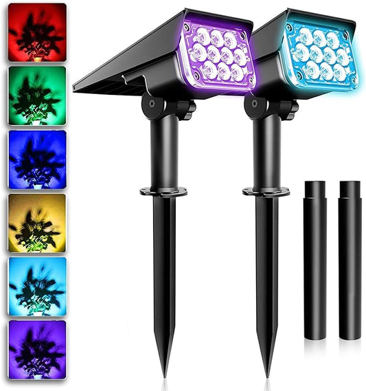 T-SUNUS Christmas Solar Spot Lights Color Outdoor, Solar Powered Halloween Landscape Spotlights IP65 Waterproof 2-in-1 Landscaping Wall Light for Flag Yard Garden Driveway Porch Walkway Pool Patio