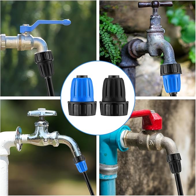 12 Pcs 1/2 Inch Garden Hose Adapter 3/4" to 1/2" Drip Irrigation Tubing Faucet Adapter Drip Irrigation Parts Faucet to Hose Adapter for Garden 3/4 Inch Faucet Connector (Black, Blue)