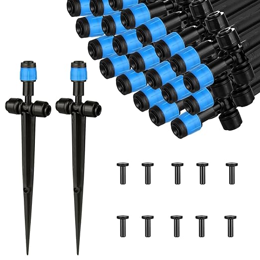 25 Pcs Drip Irrigation Emitters with Stake - Adjustable Drip Emitter Vortex for 1/4" Drip Line Irrigation Tubing - Drip Irrigation System Parts Drippers Sprinkler Heads for Garden Watering System-Blue