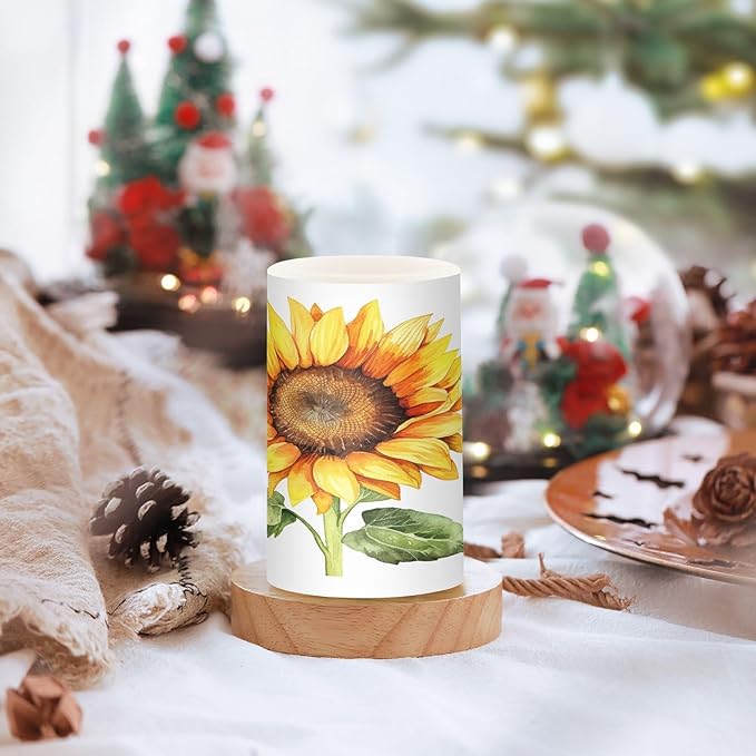 Flickering Flameless Candles, Beautiful Sunflower LED Candles with Remote Timer, Set of 2 Battery Operated Candle for Valentine Wedding Birthday