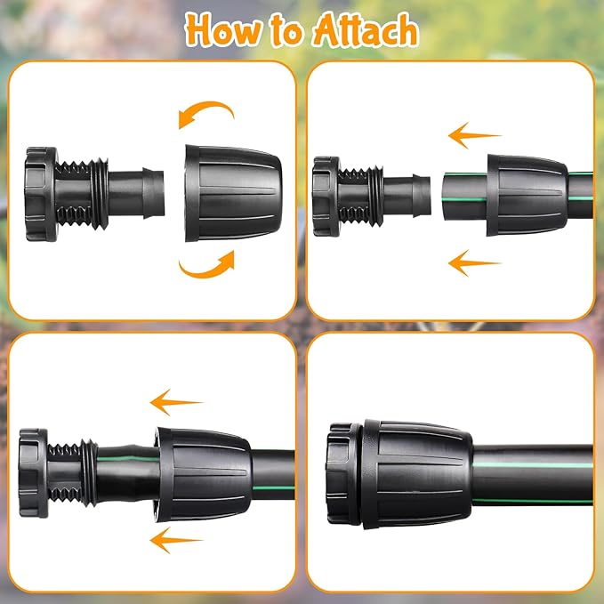 Drip Irrigation Fittings for 1/2 Inch Drip Tubing (1/2" ID x 0.65" OD)：1/2'' Drip Line End Caps Anti-drop Locked Nut Barbed Plug Connectors Garden Irrigation System Parts (10 Pack)