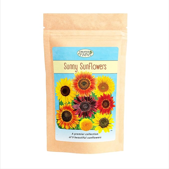 Sunflower Seed Mix, Covers 325 Sq Ft, 9 Flower Varieties, Over 1,000 Seeds - Created By Nature