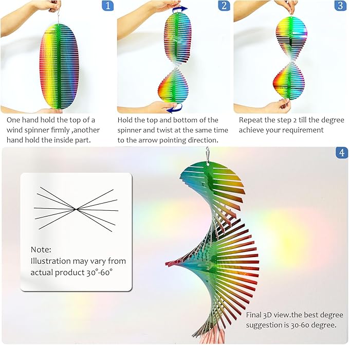 Wind Spinner Rainbow Wave Wind Spinners for Yard and Garden,15in Hanging Kinetic Yard Art Wind Sculpture,3D Wind Spinners Outdoor & Indoor Rainbow Helix Garden Decor Christmas Ornaments