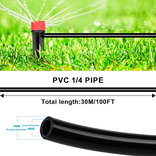 1/4 PVC Drip Irrigation Tubing, 100FT Drip Irrigation Hose, Misting Tubing or Blank Distribution Tubing for DIY Garden Irrigation Hydroponics System