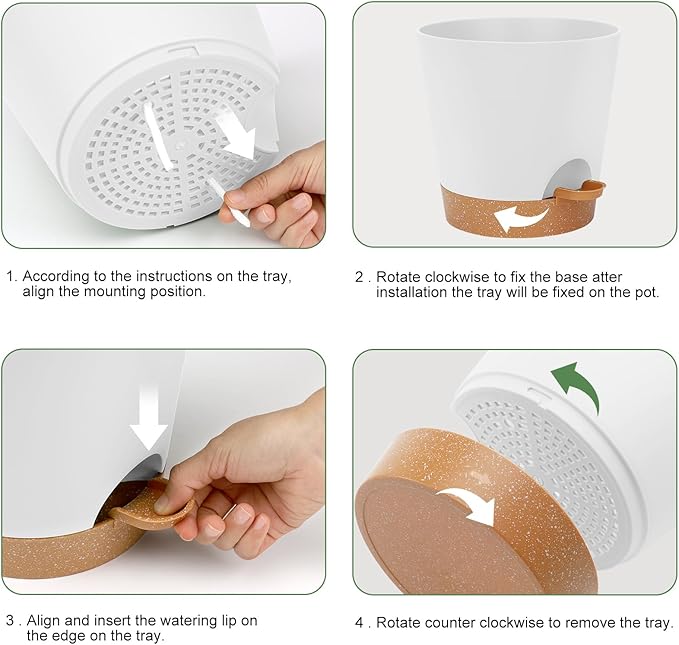 8-Inch Plant Pots, Self-Watering Planters with Drainage Holes & Saucers for Indoor and Outdoor Plants (2-Pack, White)