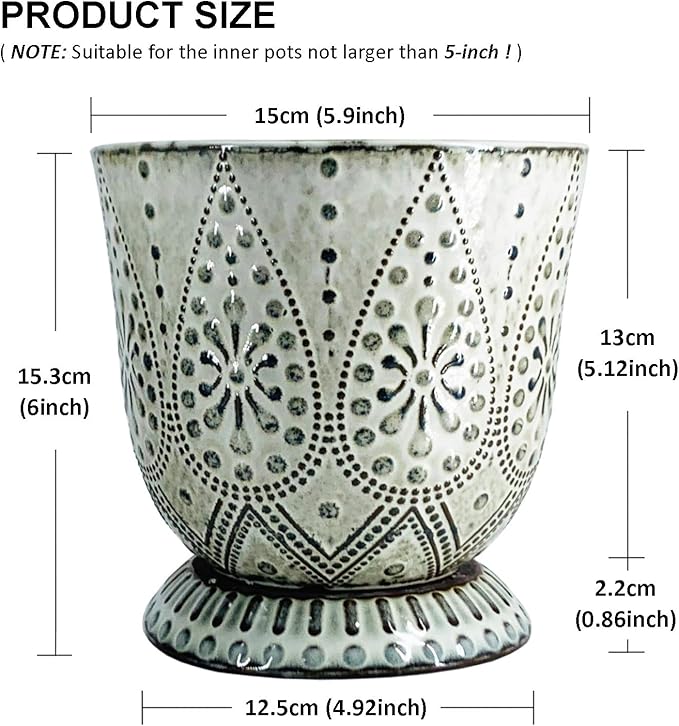 Gepege 6 Inch Beaded Ceramic Planter Set of 2 with Drainage Hole and Saucer for Plants, Indoor-Outdoor Large Round Succulent Orchid Flower Pot (Smoked Gray, Inner-pots not Larger Than 5 Inch)