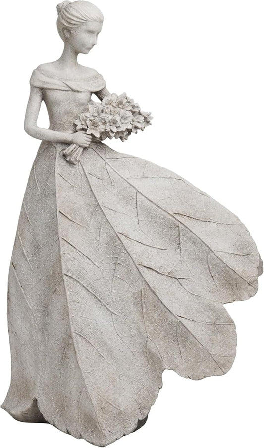 Guichifun Fairy Statue Collection Home Decoration - Grey Leaf Angel Girls Resin Home Decor for Outside or Inside Rustic Garden Outdoor Yard Decorations Figurines Gift 14.25 x 9 x 20.25 Inch