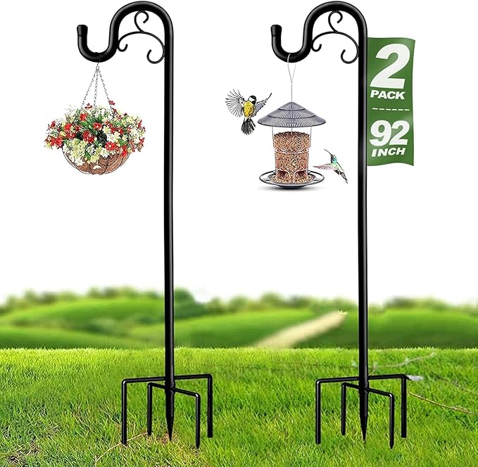 Shepherds Hook for Bird Feeders for Outside, 92 Inch Adjustable Shepards Hooks for Outdoor (2pcs), Heavy Duty Humming Bird Stand Feeder Pole, Metal Garden Hooks Hanger for Outdoor Décor