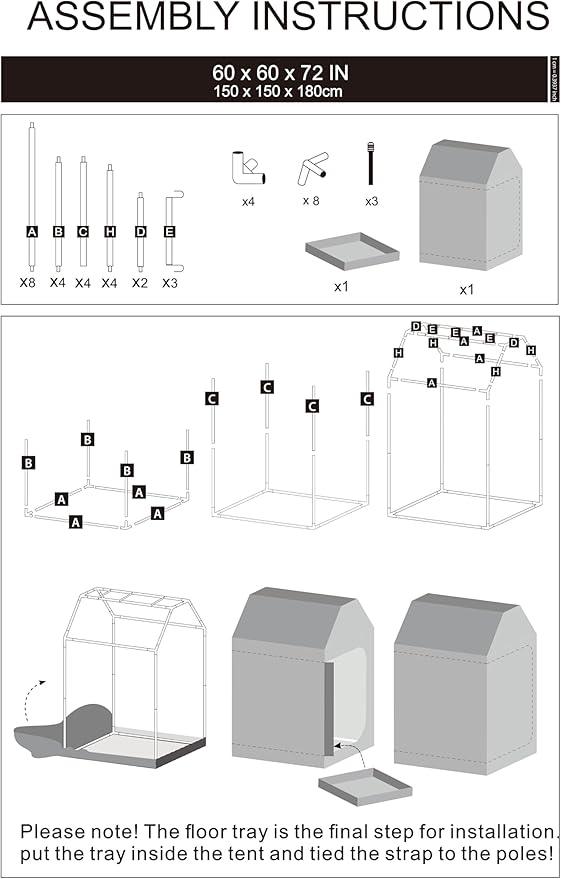5x5 Grow Tent, 60"x60"x72" Roof Cube Plant Grow Tent, Indoor Growing Tent with Observation Windows, Lightproof Roof Cube Tent with Floor Tray, Mylar Hydroponic Tent