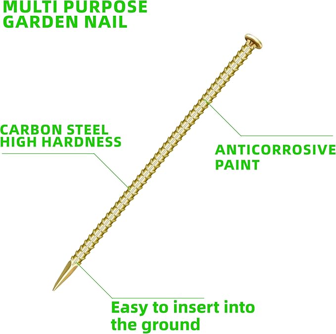 12 Pieces 12-Inch Garden Ground Stakes Galvanized Steel Rebar Stakes - Heavy Duty Ground Anchors for Tents, Position Stakes Kits,Fences Stakes, and Trampolines Stakes