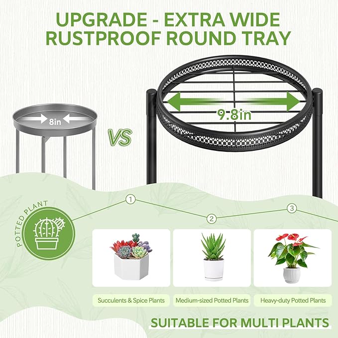 iDavosic.ly 5 Tier Large Plant Stand Indoor with 10 Inch Wide Tray, Tiered Corner Metal Outdoor Flower Display Holder Shelf, Folding Tall Rack for Patio Porch Balcony, Black Iron Carving