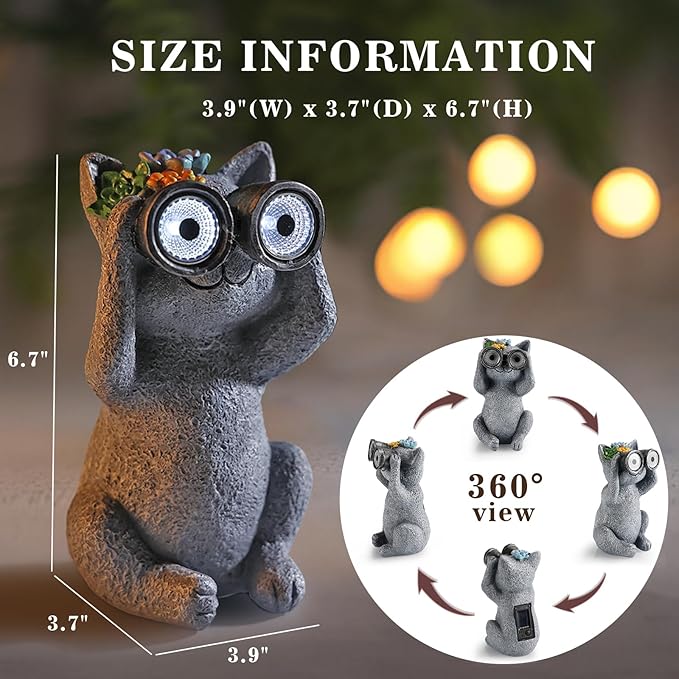 Outdoor Solar Garden Statues, Funny Garden Decor Statue - Resin Animal Statues Decor with Binoculars, Outdoor Solar Statues for Patio Decor, Unique Garden Gifts for Women.