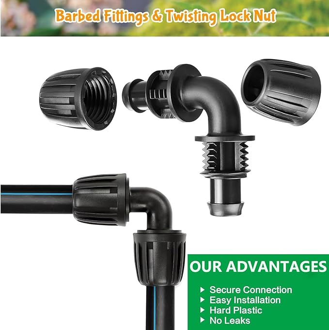 Drip Irrigation Elbow Accessories, 1/2 Inch Lock Barb Elbow Connector (1/2" ID x 0.640" OD) Drip Irrigation Connector for Use In Garden Drip Irrigation Systems (10Pcs)