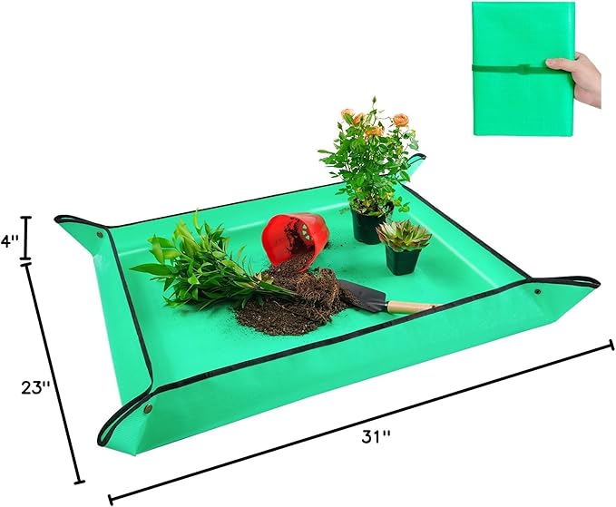 Large Potting Mat for Indoor Plants Transplanting Portable Gardening Tray Repotting Mat Succulent Planting Mat Plant Gifts for Plant Lovers (Green 39"X31")
