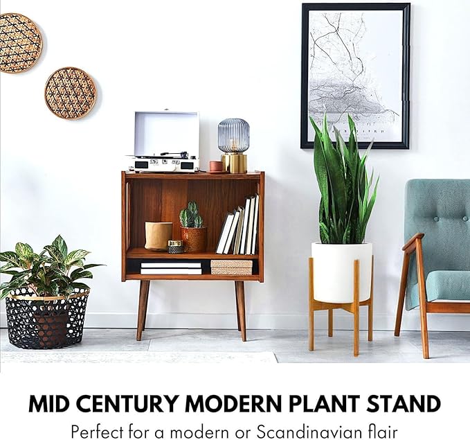 Fox & Fern Adjustable Plant Stand Indoor — 8 to 12 Inch Mid Century Modern Plant Stand with Adjustable Width; Plug In Design; Easy to Assemble; Two Height Options - For 8, 9, 10, 11 & 12 Inch Pots