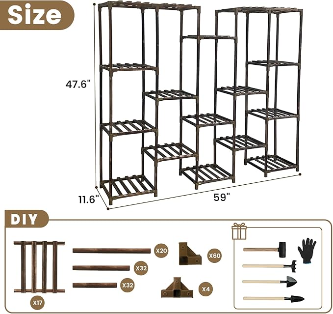 HOMKIRT 19 Tier Large Tall Plant Stand Shelf for Multiple Indoor Plants, Multi Tier Wooden Outdoor Plant Rack Holder Table Flower Stand for Patio Porch Garden Living Room Window