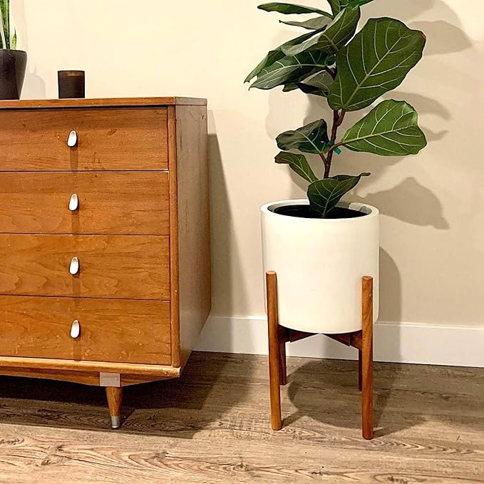 Fox & Fern Adjustable Plant Stand Indoor — 8 to 12 Inch Mid Century Bamboo Plant Stand with Adjustable Width; Plug In Design; Easy to Assemble; Two Height Options - For 8, 9, 10, 11 & 12 Inch Pots