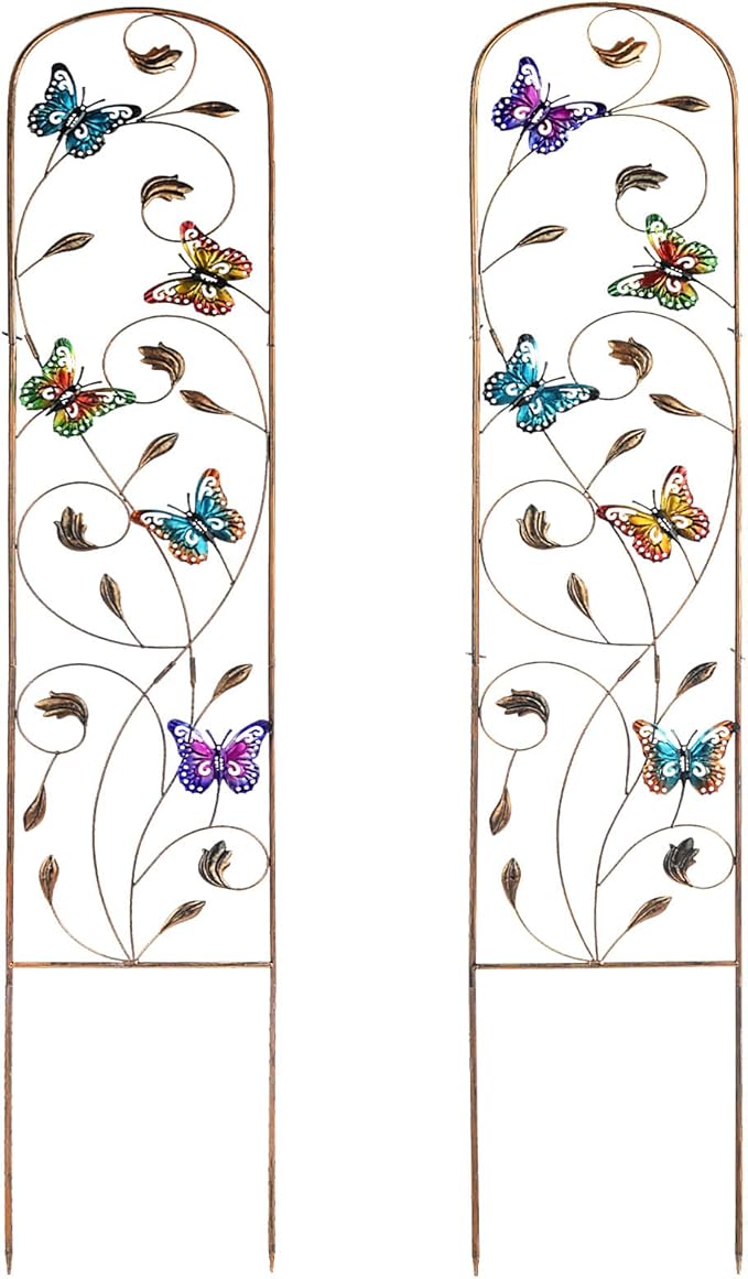 Set of 2 Butterfly Metal Garden Trellis for Climbing Plants, Decorative Vegetables Flowers Vine Trellis for Outdoor Patio 60'' H x 11'' W