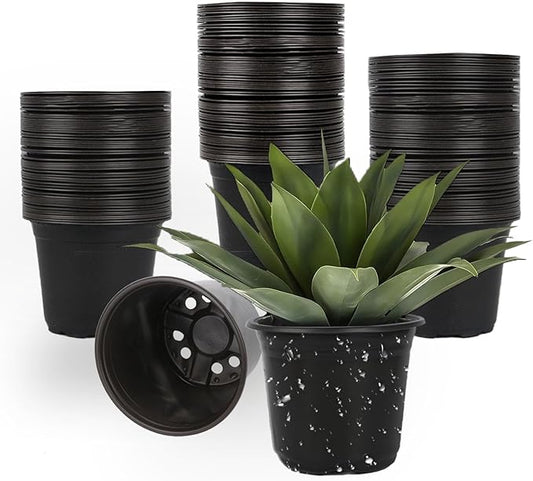 100 Packs Nursery Pots, 4 5 6 Inches Plastic Nursey Pots for Plants with Drainage Holes, Seed Starting Garden Pots of Flower Plant Container for Succulents, Transplanting (100, 4 Inch)