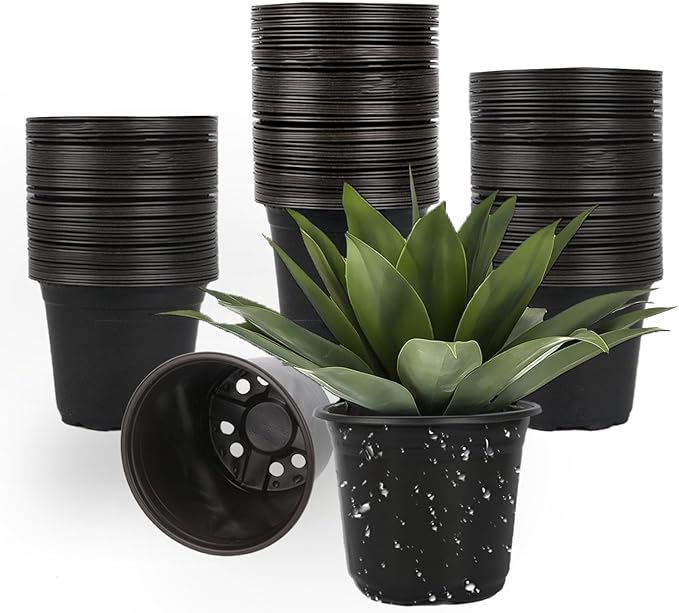 100 Packs Nursery Pots, 4 5 6 Inches Plastic Nursey Pots for Plants with Drainage Holes, Seed Starting Garden Pots of Flower Plant Container for Succulents, Transplanting (100, 5 Inch)