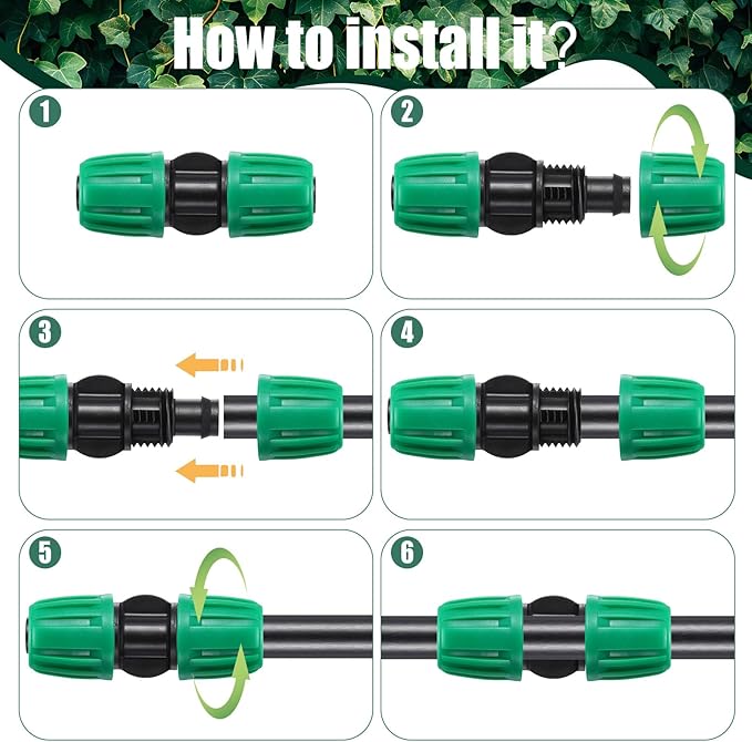 Frienda 40 Pcs Barbed Tee 1/2 Inch Tubing (1/2" IDx0.6-0.63" OD) 16mm to 1/4 Inch Irrigation Tube Fittings Drip Irrigation Parts Anti Drop Locked Reducing Tee for Drip Hose, Green and Black