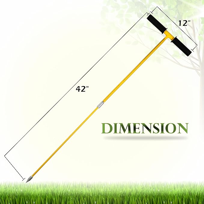 FEBTECH - Septic Tank Probe - Insulated Metal Soil Probe Rod - 42-Inch Long Overall, 3/8" Septic Tank Finder Probing Rod,T-Handle Septic Tank Locator Tool For Gardening, Agriculture, Septic Systems