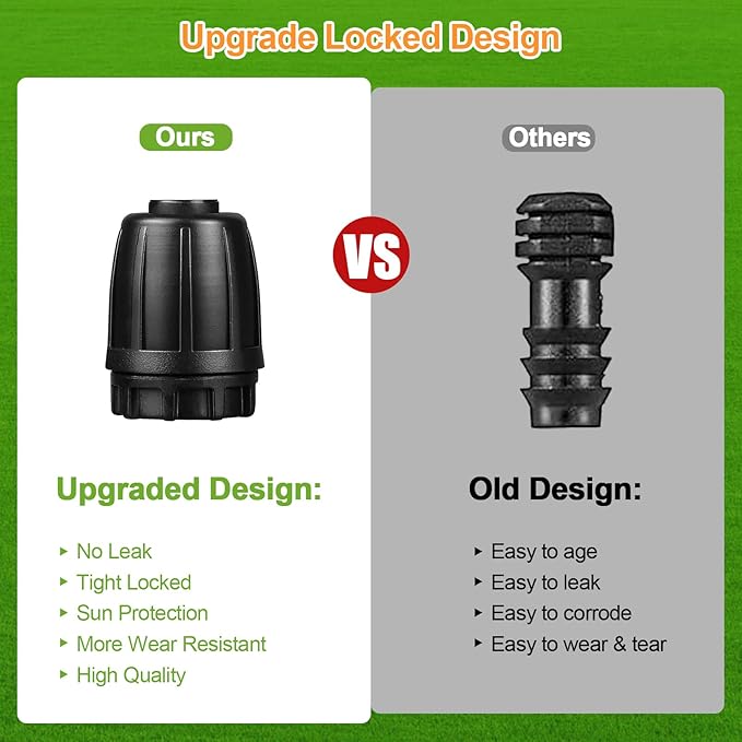 Drip Irrigation Fittings for 1/2 inch Tubing (0.60"-0.63" OD), 12 Pieces Barbed Locked End Plug Connectors, End Caps Drip Line Nuts Connectors for Drip Irrigation Hose (13mm ID)(Black)