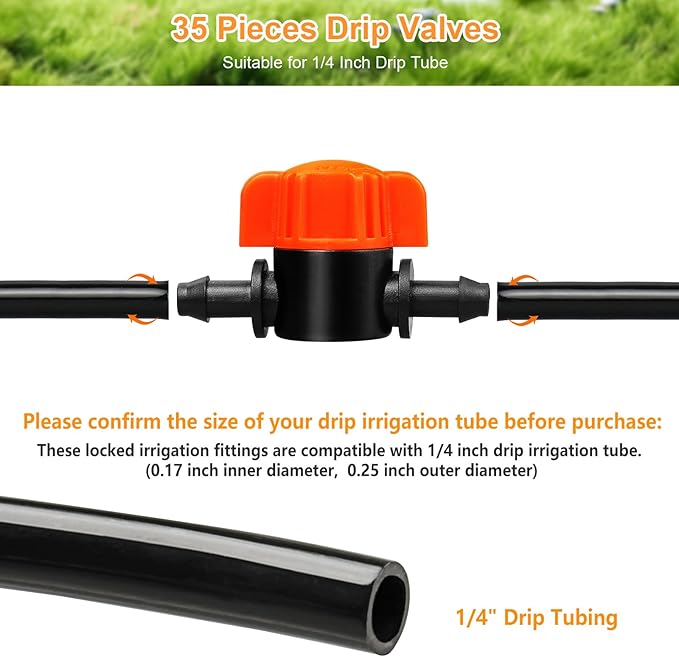 1/4" Drip Irrigation Valves, 35 Pcs Drip Irrigation Shut Off Switch Valve for 1/4 Inch Drip Irrigation Tubing, Water Flow Control Valve Drip Line Cut Off Valve for Drip Sprinkler Garden Systems