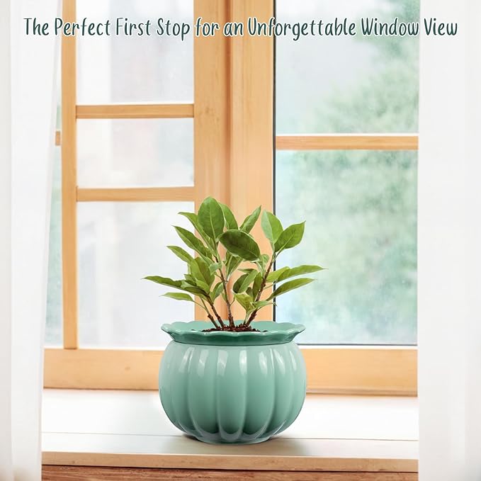 Self-Watering Ceramic Planter for Indoor Plants – 6 Inch Pot for Succulents, Herbs & Small Houseplants, Decorative Self-Watering Pot for Home & Office, Blue