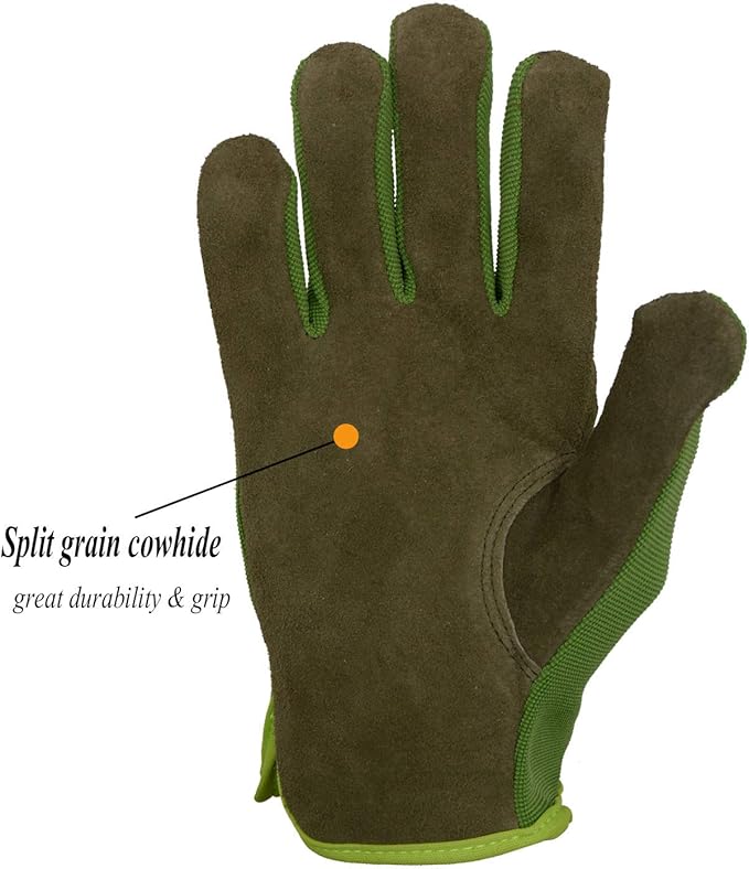 HANDLANDY Men Leather Gardening Gloves, Utility Work Gloves for Mechanics, Construction, Driver, Dexterity Breathable Design