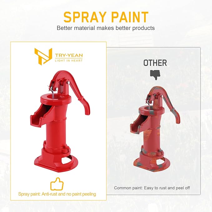 Samger Antique Pitcher Hand Water Pump Cast Iron Red Hand Well Pump 25ft Maximum lift Manual Water Transfer Pump Boost Fountain for Outdoor, Yard, Pond, Garden Decoration Kit