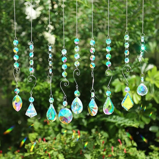 9 Pieces Sun Catchers Indoor Window Suncatcher Crystals Prisms with Chain Pendant Colorful Hanging Ornaments for Windows Chandelier Office Home Garden Decor