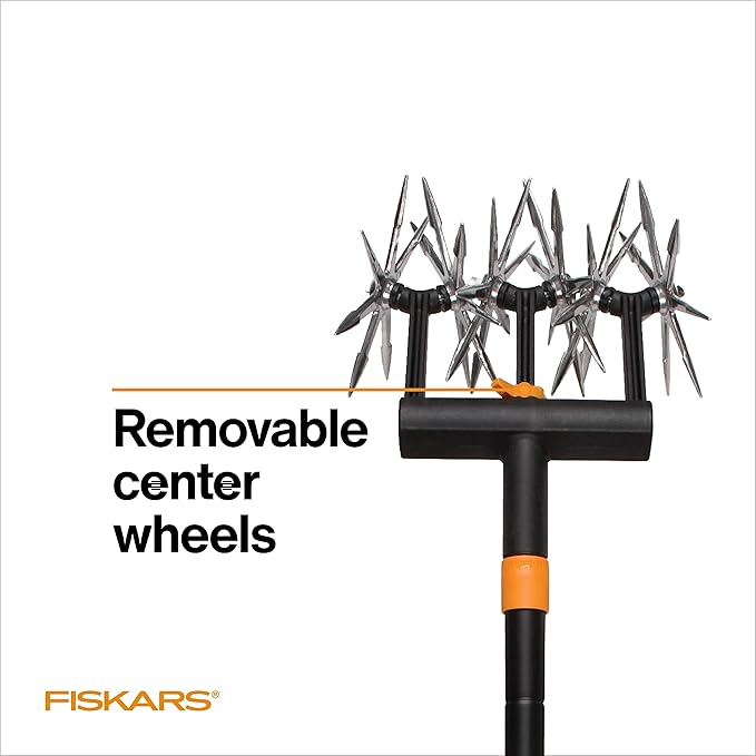 Fiskars Tiller Cultivator for Garden and Lawn, Extendable (40"- 60") Gardening Hand Tool, Telescoping Rotary Hand Cultivator Tool for Soil or Reseeding Grass