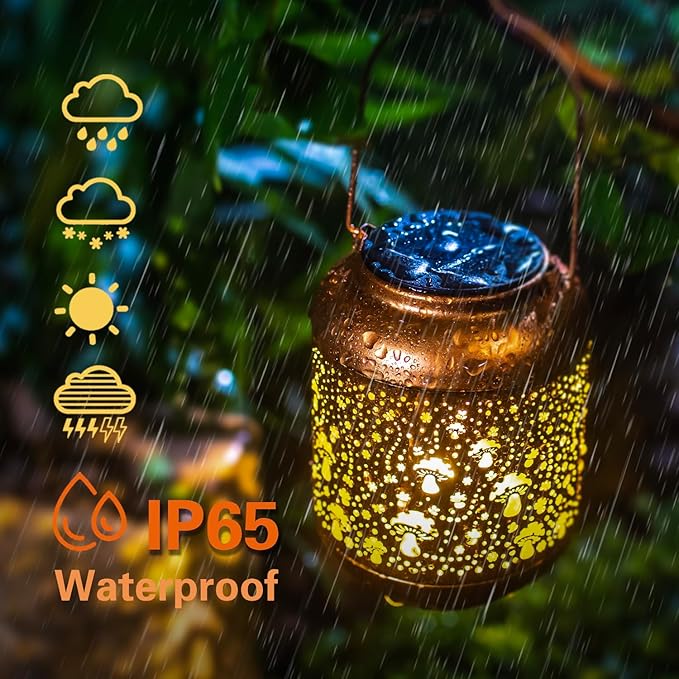 Mushroom Solar Lanterns Outdoor Waterproof Hanging Solar Lights Mushroom Gifts for Women Men Mom Metal Decorative LED Outdoor Lanterns for Patio,Lawn, Landscape, Garden Decor, Yard Decoration