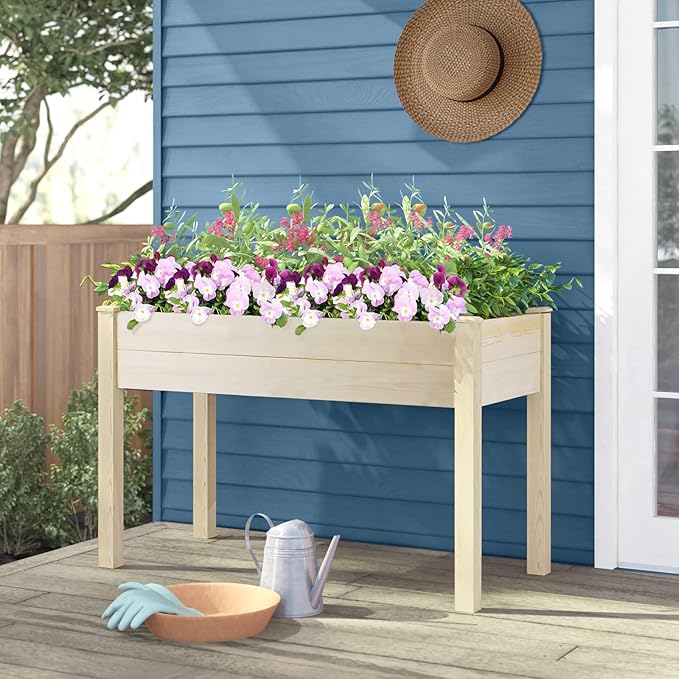 Crownland Outdoor 4 ft Stand-up Raised Garden Bed Wooden Garden Box for Backyard, Vegetables Herbs Flowers Planter, Suitable Elevated