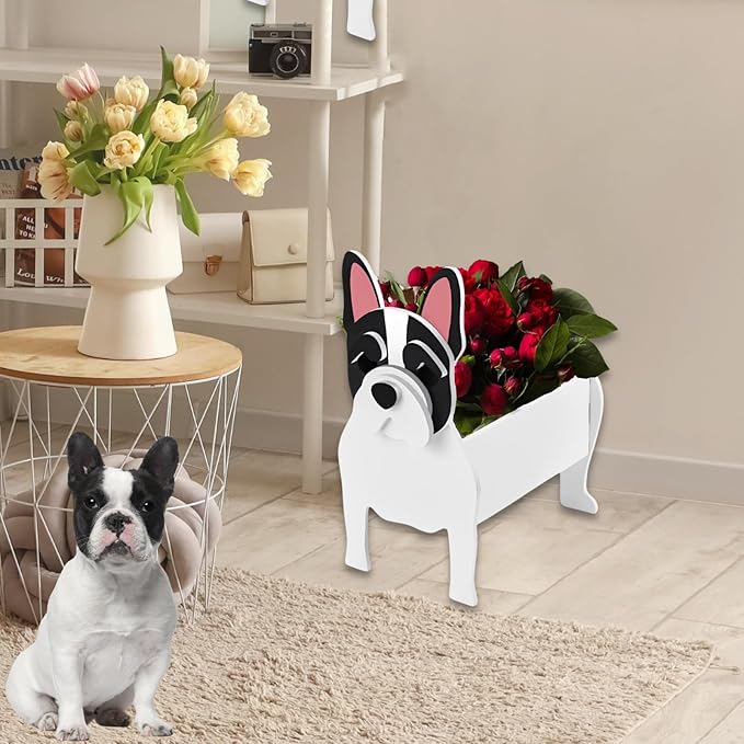White French Bulldog Dog Planter Plant Pots,Cute Garden Dog Flower Planter,Dog Planters Birthday Gifts for Women,Office,Indoor/Outdoor Decor（9.45 * 6.3 * 13.35in）