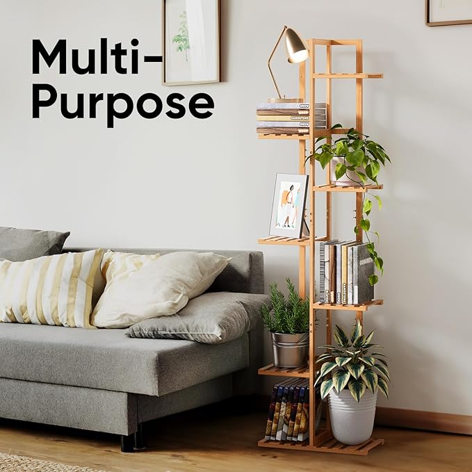 ROSSNY Plant Stand Indoor, 7 Tier 8 Potted Bamboo Plant Stands for Indoor Plants, Corner Plant Stand,Plant Shelf For Indoor, Tiered Plant Stands, Planter Holder for Multiple Plants Indoor Tall,