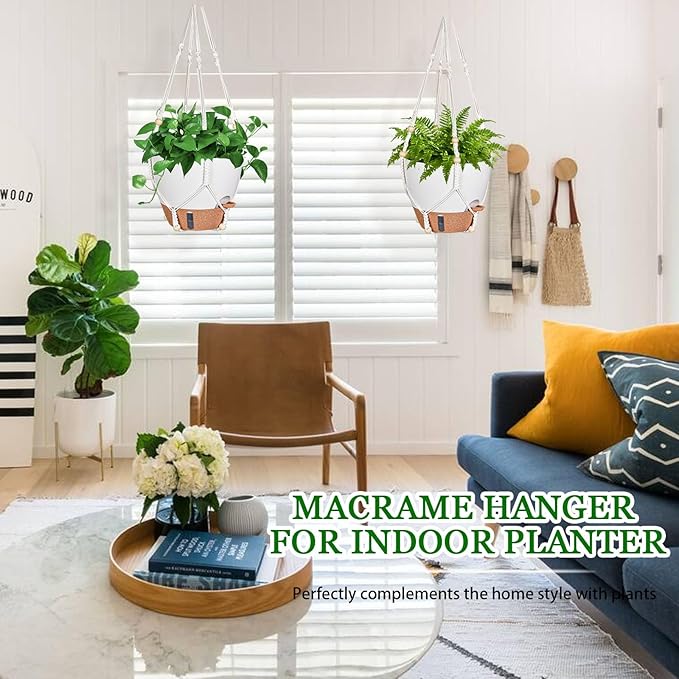 10 Inch Hanging Planters for Indoor Plants, 2 Pack Self Watering Hanging Baskets Flower Pots with Drainage Hole, Visual Reservoir & 2 Kinds of Plant Hanger for Outdoor Garden Home Decor