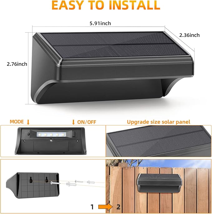 Aulanto Solar Fence Lights 4 Pack-Plus,100 Lumen Big Outdoor Solar Light IP65 Waterproof, Warm White and 10 RGB Modes,Fence Lights Otdoor Solar Lighting for Backyard,Garden,Fence,Wall,Deck,Stairs.