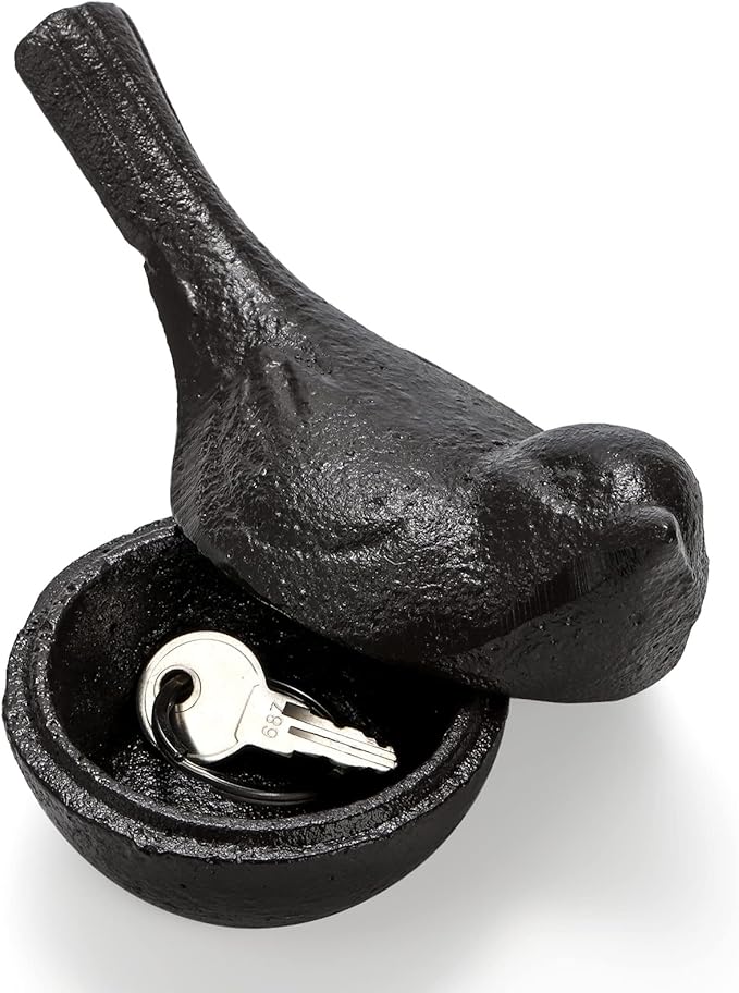 Cast Iron Key Hider, Bird Hide-a-Key Holder, Outdoor Small Garden Statues Ornament, Outside Spare Key Hider Figurine, Indoor Decoration Jewelry Trinkets Box for Ear Studs, Rings, Paper Clips