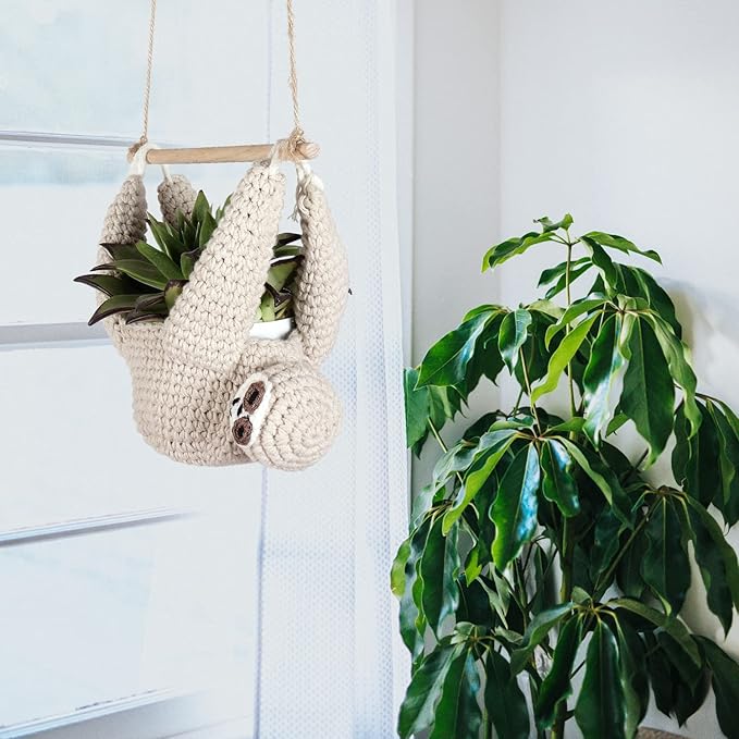 Sloth Gifts Sloth Plant Hanger for Succulent Pot Hanging Planter for Plant Lovers Home Decor Planter Macrame Plant Hanger | 5 Inch Plant Holder