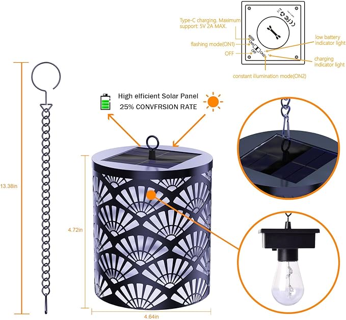 RGB Solar Lanterns Outdoor Waterproof Hanging Solar Lights Gifts for Men Women Metal Decorative LED Lanterns for Yard, Patio, Lawn, Tabletop, Pathway, Landscape, Garden Decor Fan Style(2 Pack)