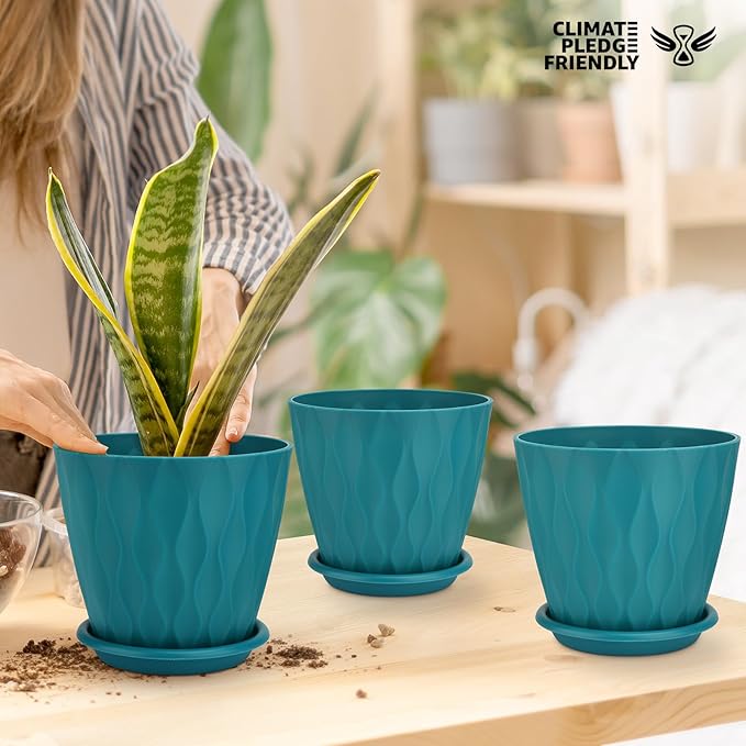 6 inch Plant Pots, 5 Pack Flower Pots Outdoor Indoor, Planters with Drainage Hole and Tray Saucer.