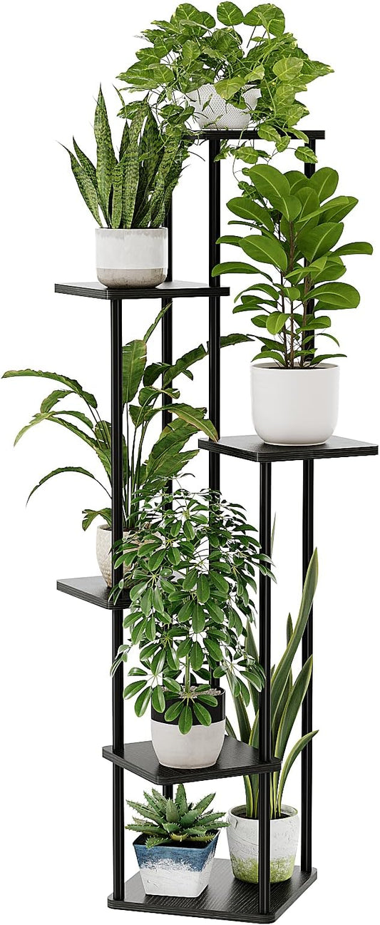 Bamworld 6 Tier Plant Stand Indoor, Tall Metal Plant Shelf for Multiple Plants, Corner Tiered Flower Stand for Patio Garden Balcony Living Room Bedroom(Black)