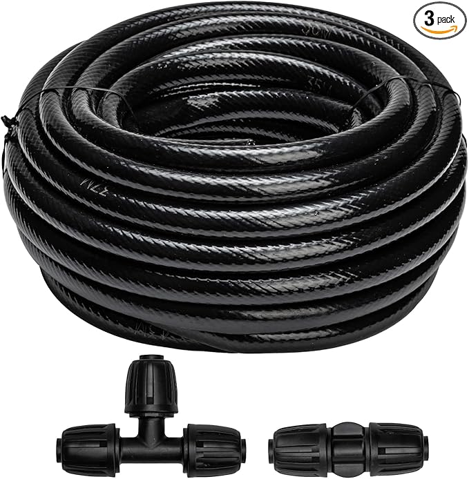 40 FT 1/2 inch Drip Irrigation Tubing Main Line Hose Tube for Garden Irrigation System (Includes 1/2" Straight Connector and 3-Way Connector)